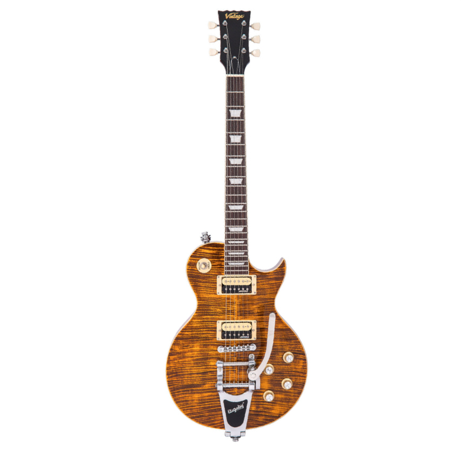 Vintage V100 ReIssued Electric Guitar With Bigsby [Amber]