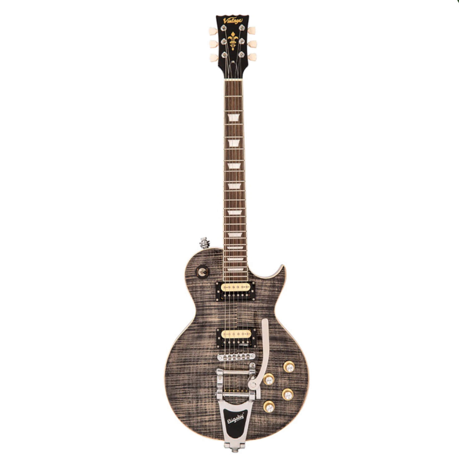 Vintage V100 ReIssued Electric Guitar With Bigsby [Thru Black]