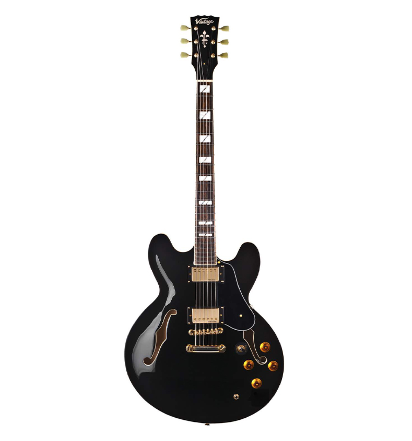 Vintage VSA500 ReIssued Semi Acoustic Guitar [Gloss Black]